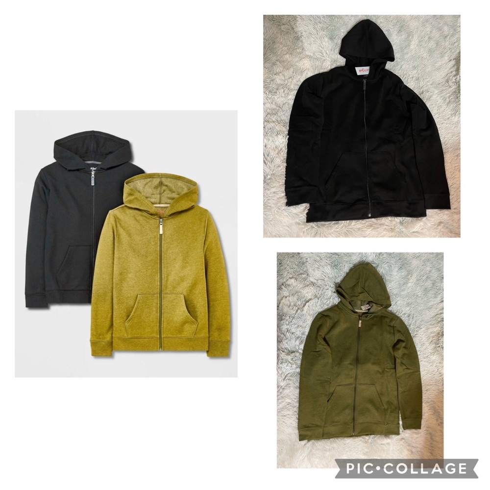 NWT- XL(16) Boys’ 2pk Fleece Zip-Up Hoodie- Black/Olive Green- Cat&Jack